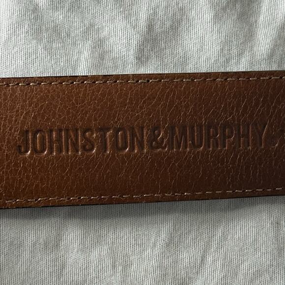 Johnston & Murphy Mens Black Leather Dress Belt SZ 36 Edge Raised Channel Stitch - Picture 2 of 8